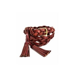 Madewell Chestnut Brown Braided Leather Tassel Belt Brass Buckle Woven Skinny Madewell Brown Belts for Women for sale | eBay main image 4
